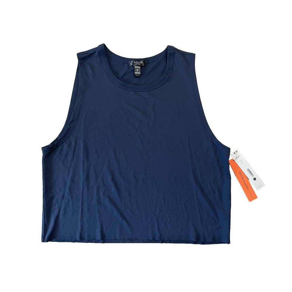NWT Bloomingdales Aqua Athletic Navy Perforated Mesh Tank  Top‎ Retail $48 Sz M